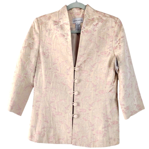 Jaclyn Smith Jackets & Blazers - Vintage Brocade Blazer Size 6 Light Pink Cream NWT New Linen‎ Blend